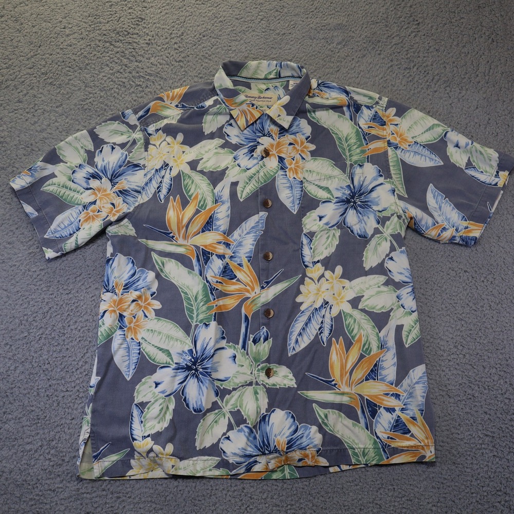 Tommy Bahama Heritage Tortola Silk Floral Shirt Mens Medium Blue Orange Tropical